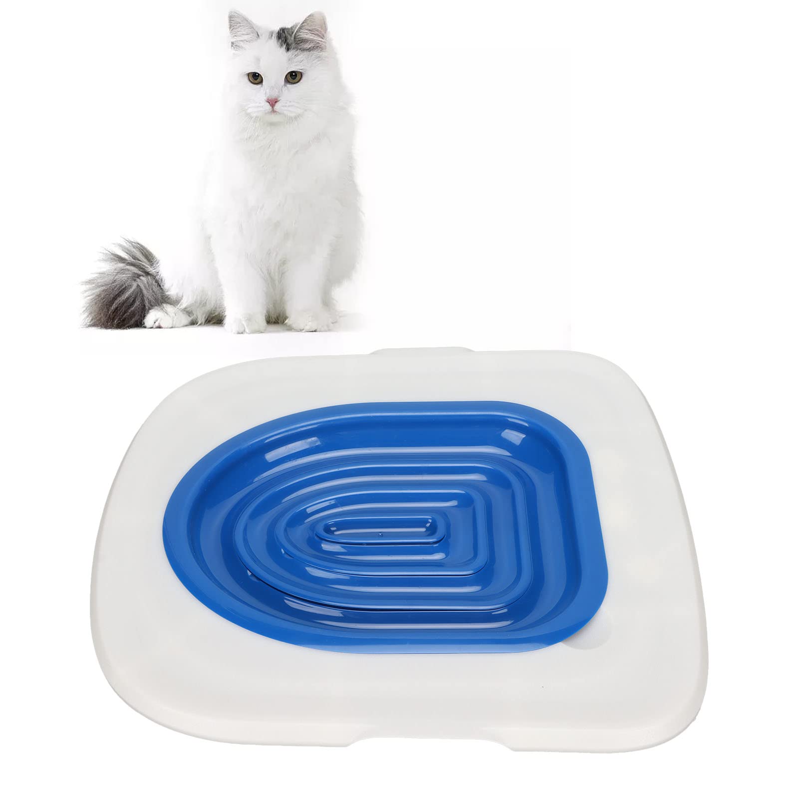 GLOGLOW Kit de Entrenamiento para Inodoro de Gato, Asiento de Orinal de Entrenador de Inodoro Universal para Gato para Inodoro Doméstico (Bandeja Blanca, 1 Soporte Interior Azul)