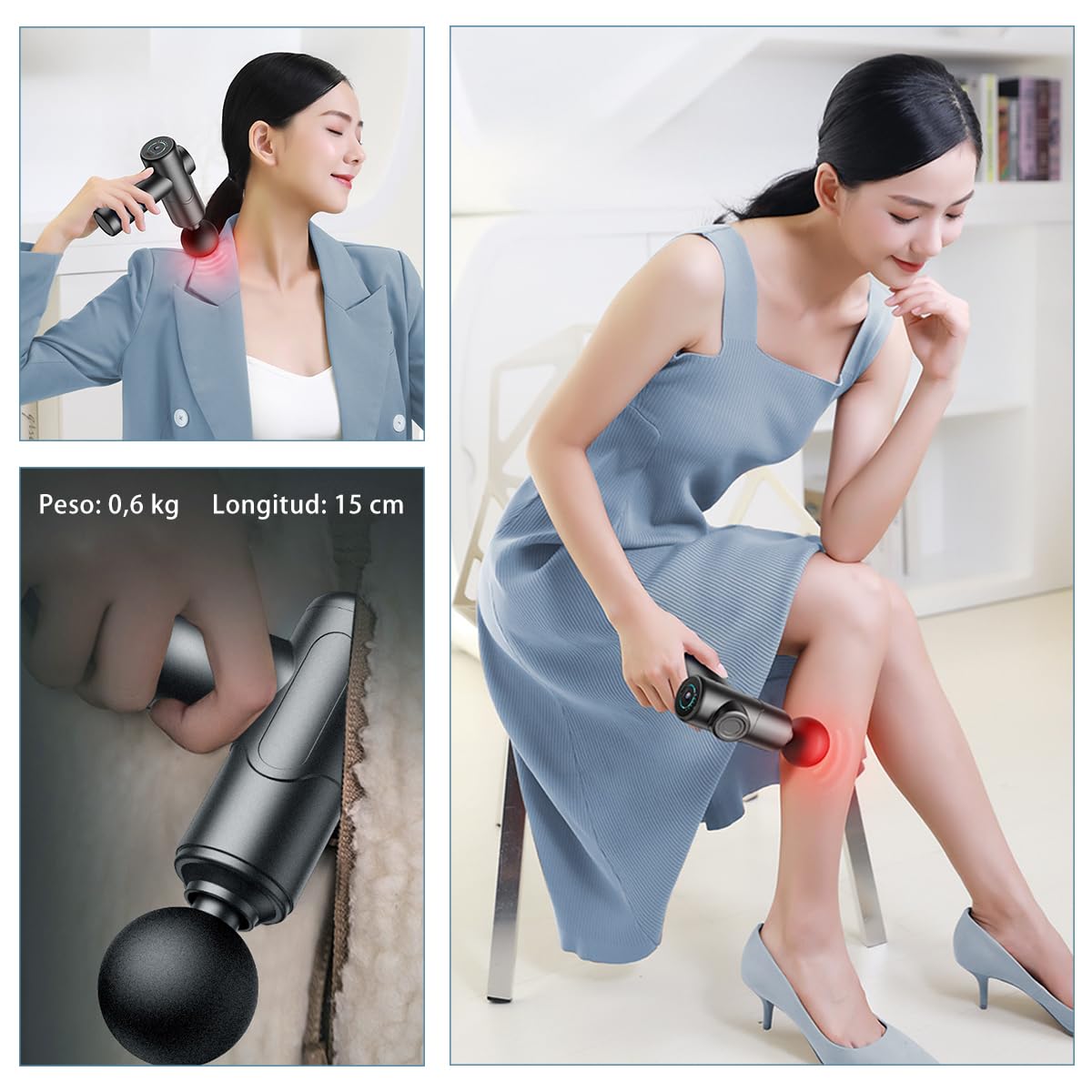 RONSXY Pistola de Masaje Muscular con 4 Cabezas y 6 Velocidades Ajustables, Masajeador Eléctrico Profundo y Portátil de Mano para Relajar Los Músculos y Aliviar el Dolor