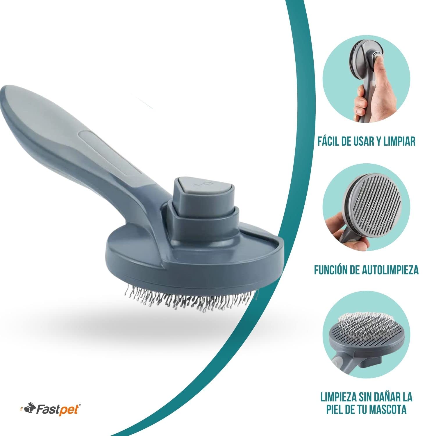 Fastpet Cepillo Automático para perro 2-EN-1 Quita Pelos de Mascotas, Cepillo de Limpieza y peinado para Perros y Gatos para Eliminar el pelo de Mascotas, Masaje y estilizar.
