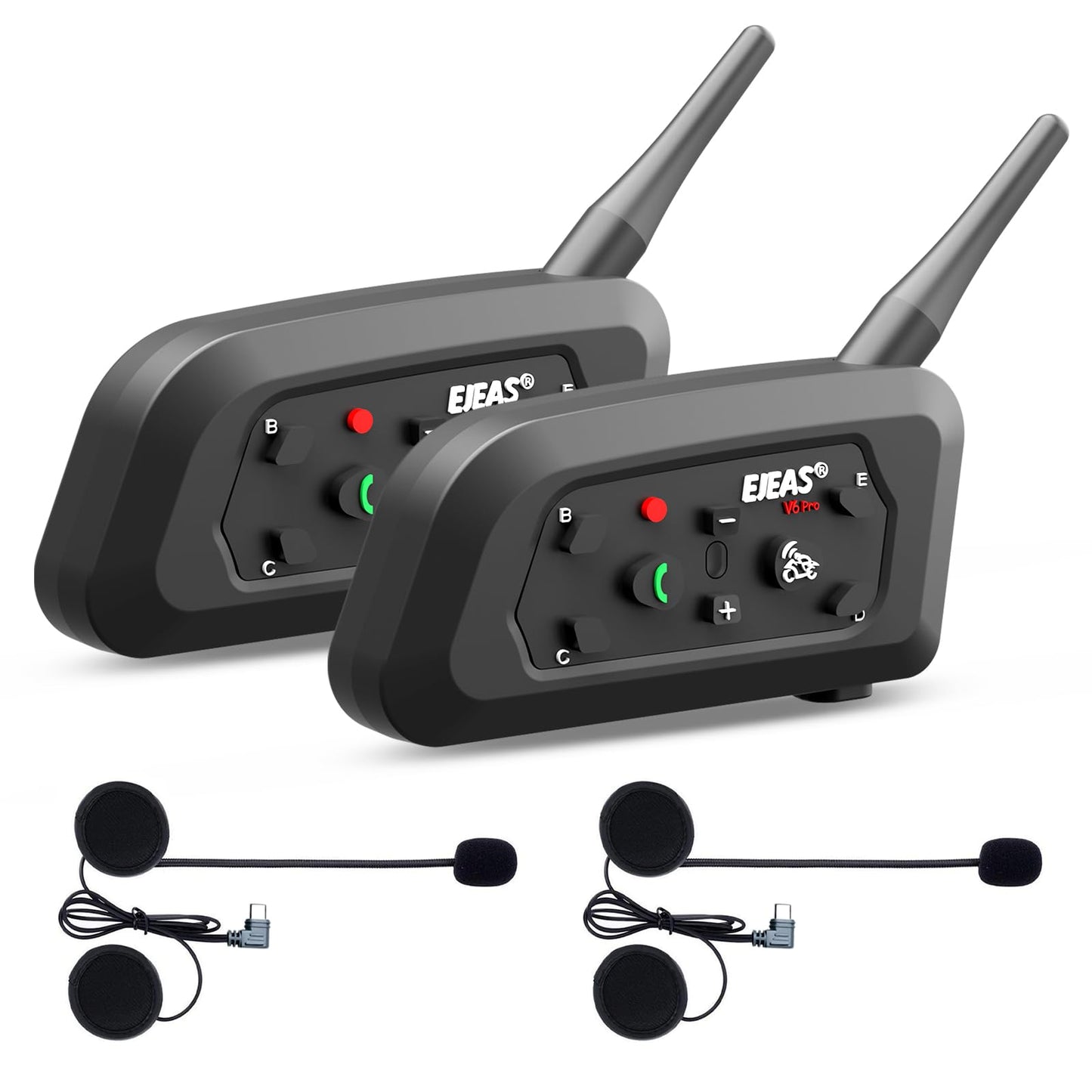 EJEAS V6 Motocicleta Auricular Bluetooth, 2 Riders 1200M Motocicleta Intercom Casco Sistema de Comunicación con Reducción de Ruido y Bluetooth 5.1 para Motociclismo Esquí y Escalada (2 Pack)