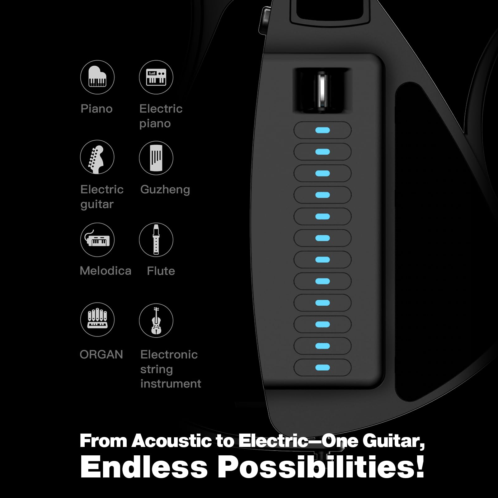 Enya CYBER-G Guitarra inteligente sin cuerdas, portátil plegable de viaje con acordes controlados por aplicaciones, cientos de sonidos de instrumentos, altavoz integrado y máquina de tambor