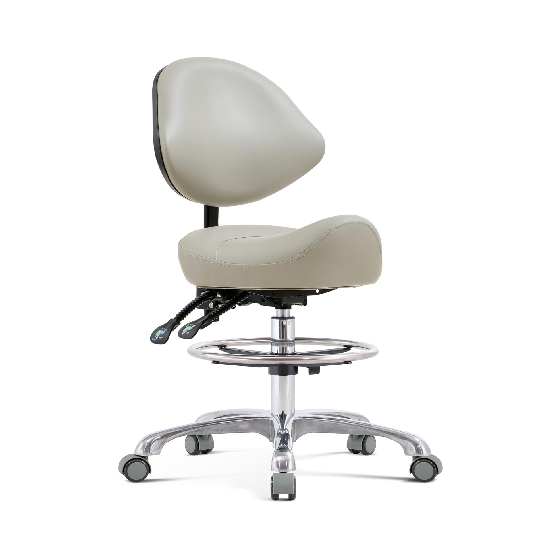 HNKastela Taburete ergonómico con Soporte Trasero, Taburete de Altura Ajustable con Ruedas, para salón de Masaje, Cocina médica (con Respaldo, Gris Claro)