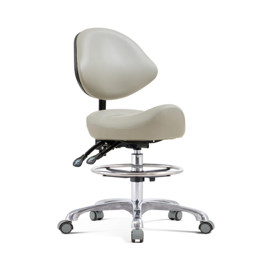 HNKastela Taburete ergonómico con Soporte Trasero, Taburete de Altura Ajustable con Ruedas, para salón de Masaje, Cocina médica (con Respaldo, Gris Claro)