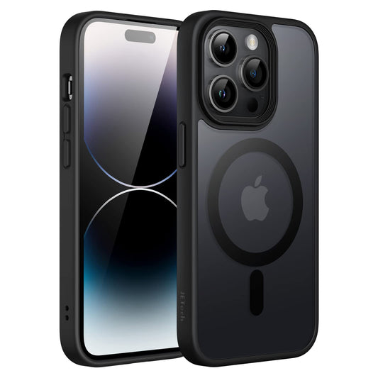 JETech Funda Magnética para iPhone 14 Pro 6.1 Pulgadas Compatible con MagSafe, Carcasa Translúcida Mate Trasera Fina Antigolpes (Negro)