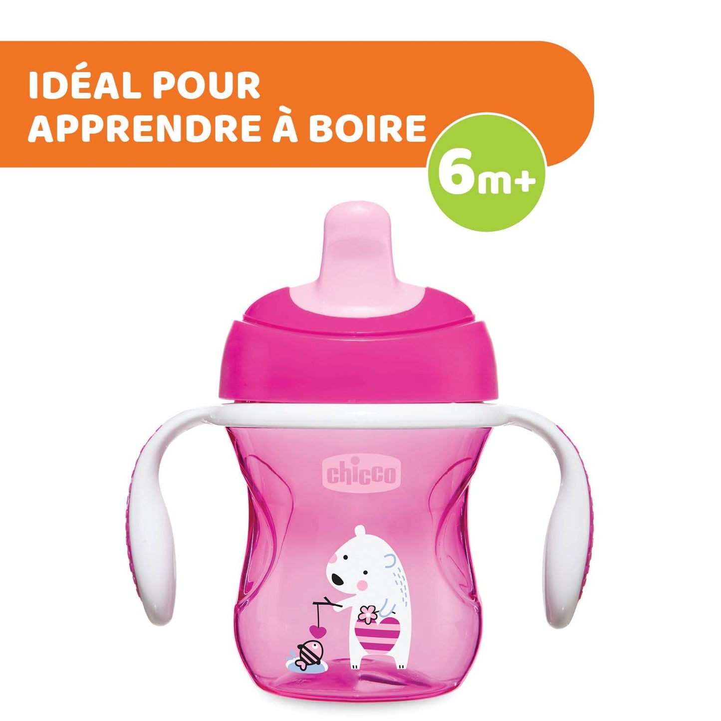 CHICCO, Vaso Entrenador con Boquilla Blanda, 6m+, Color Rosa,