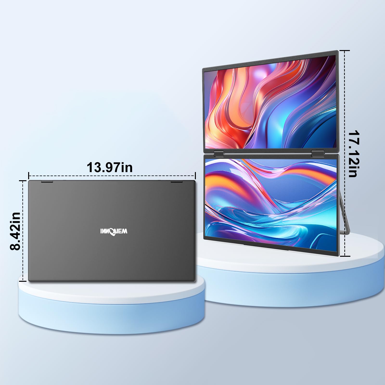 InnoView - Extensor de visualización para portátil de 15.6 pulgadas, doble monitor, apilado, plegable, triple monitor, (ganancias/Mac), 1080P, triple portátil, para portátil, rotación automática de
