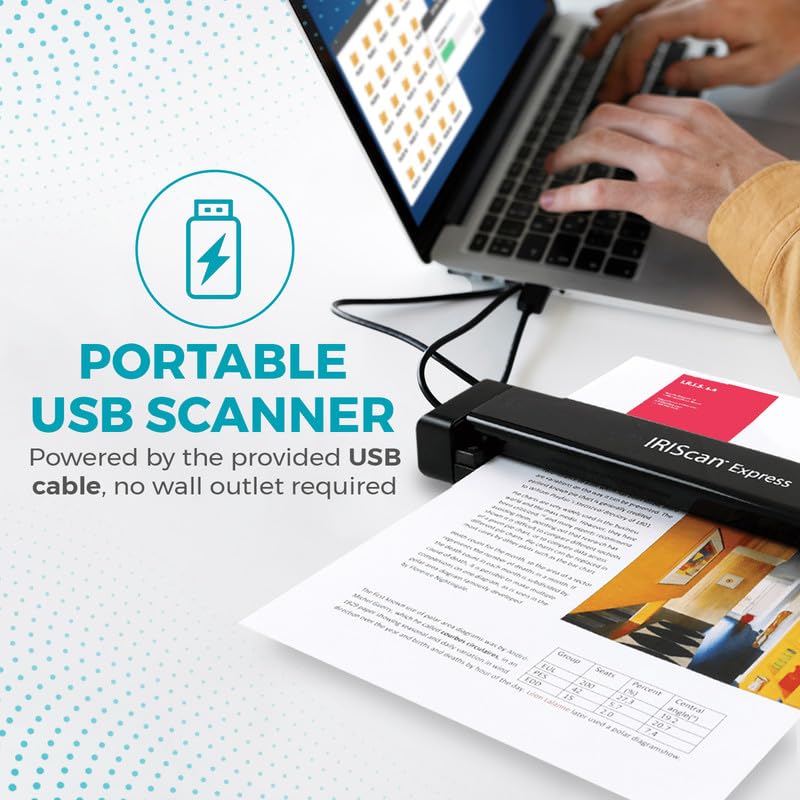 Escáner Portátil IRIScan Express v4 Blanco Escaneo Directo a PDF, Word, Excel y Más