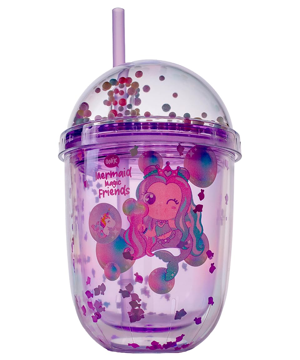Vaso Onix Sirena Magica, con tapa y popote