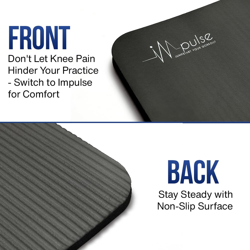 Impulse Fitness - Alfombrilla de rodilla extra gruesa y suave de 1 pulgada (25 mm) que proporciona cojín para arrodillarse y codos, gran alfombrilla de ejercicio portátil para tablones, rodillos