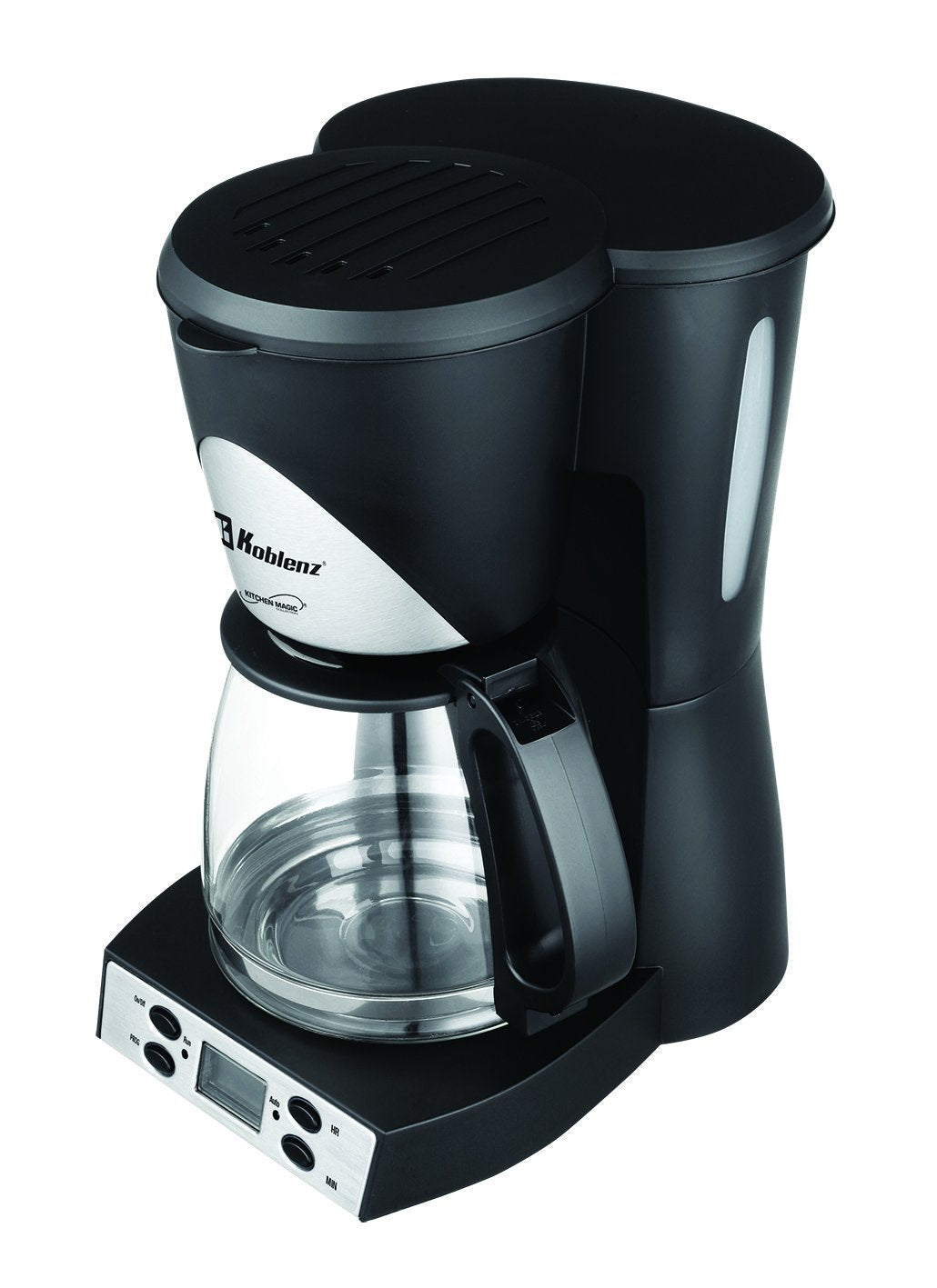 Koblenz Cafetera de Goteo Koblenz para 12 Tazas, 1.5 L, Programable con Timer y Display Digital, 1000 W, Función Antigoteo, Jarra de Vidrio, Filtro Lavable, Negro con Acero Inoxidable (CKM-212 PIN)