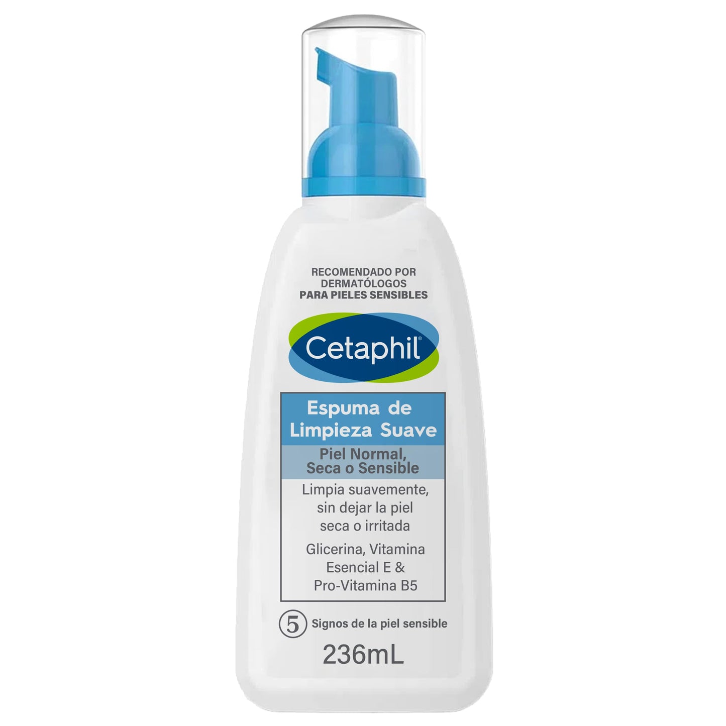 Cetaphil Espuma de Limpieza Suave, Limpia Suavemente sin Dejar la Piel Seca Formulada para Uso Diário Recomendada por Dermatólogos para Piel Sensible - 1 pieza de 236ml