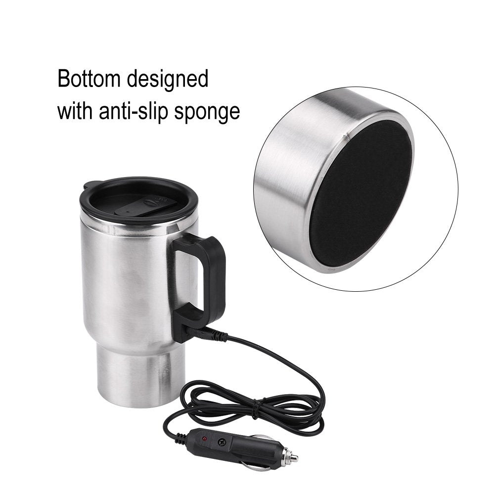Hervidor de Agua Eléctrico 12V 450ml - Taza de Calefacción de Viaje de Acero Inoxidable para Café y Té - Portátil para Coche