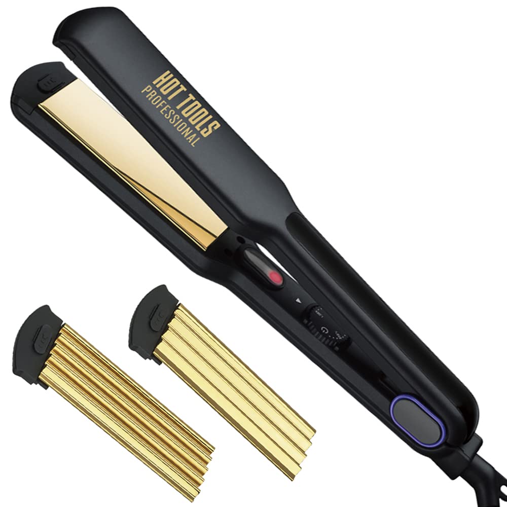 Hot Tools Crimpadora profesional de oro de 24 quilates 3 en 1 y hierro plano, 1 ½", 1 ct.