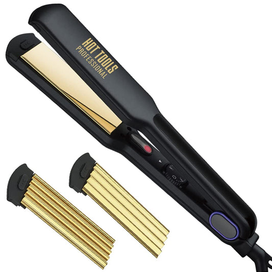 Hot Tools Crimpadora profesional de oro de 24 quilates 3 en 1 y hierro plano, 1 ½", 1 ct.