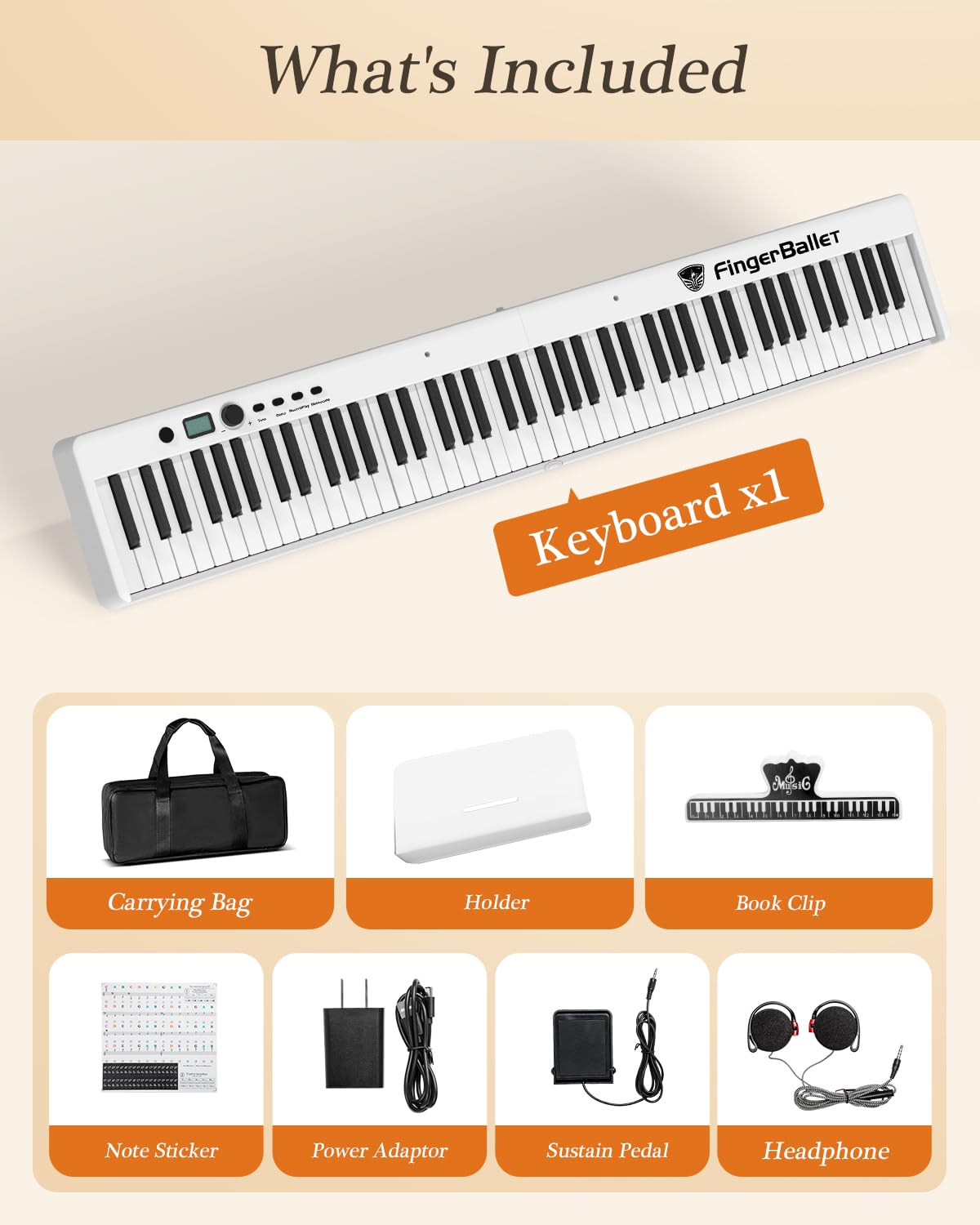 FingerBallet - Teclado de piano portátil con doble peso para piano digital de 88 teclas, tamaño completo, grano de madera, teclado de piano eléctrico con Bluetooth MIDI, adecuado para adultos, niños pequeños, niños