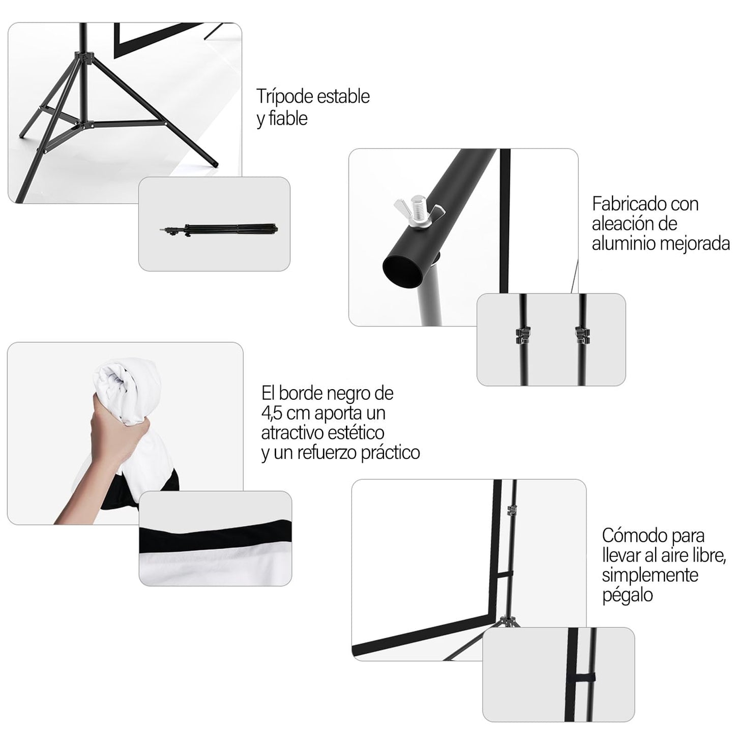 WEGOPAI Pantalla para Proyector de 100 Pulgadas, con Soporte Ajustable Pantalla de Proyección Portátil,16:9 4K HD Resistente a Las Arrugas Pantalla de Cine para La Noche de Cine y Fiesta