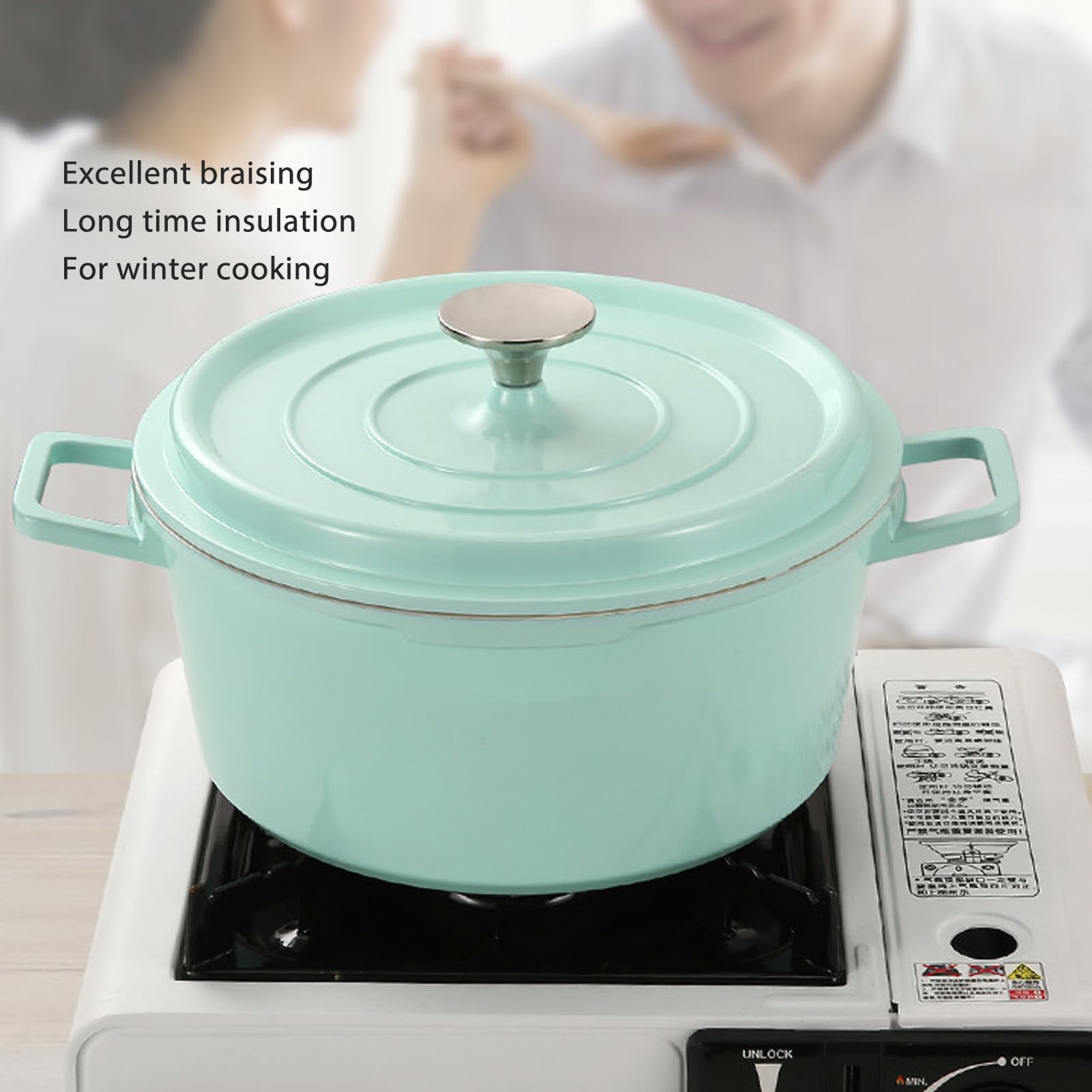 Olla Esmaltada con Tapa, Cacerola de Horno Holandés de Hierro Fundido Esmaltado de Gran Capacidad, Olla de Cerámica de Aleación de Aluminio con 2 Asas, Cacerola Versátil, (GREEN)
