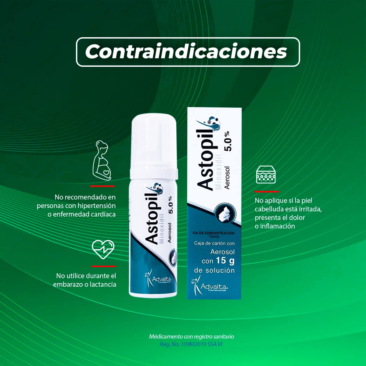 Espuma Minoxidil 5% Advaita Astopil Blanca sin Aroma Unisex 2 Pack