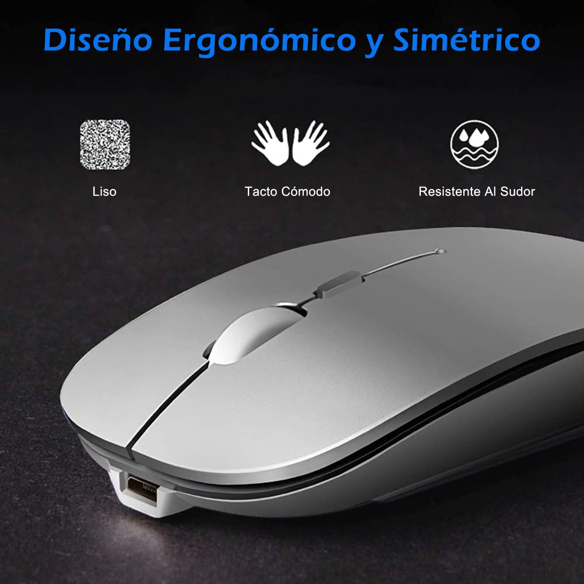 Lostrain Mouse Inalámbrico, Ratón Bluetooth Recargable con Receptor Mini USB 2.4G 1600DPI Sensor Óptico Wireless Mouse De Doble Modo Silencioso Compatible con Chromebook/Mac/Windows/Pc