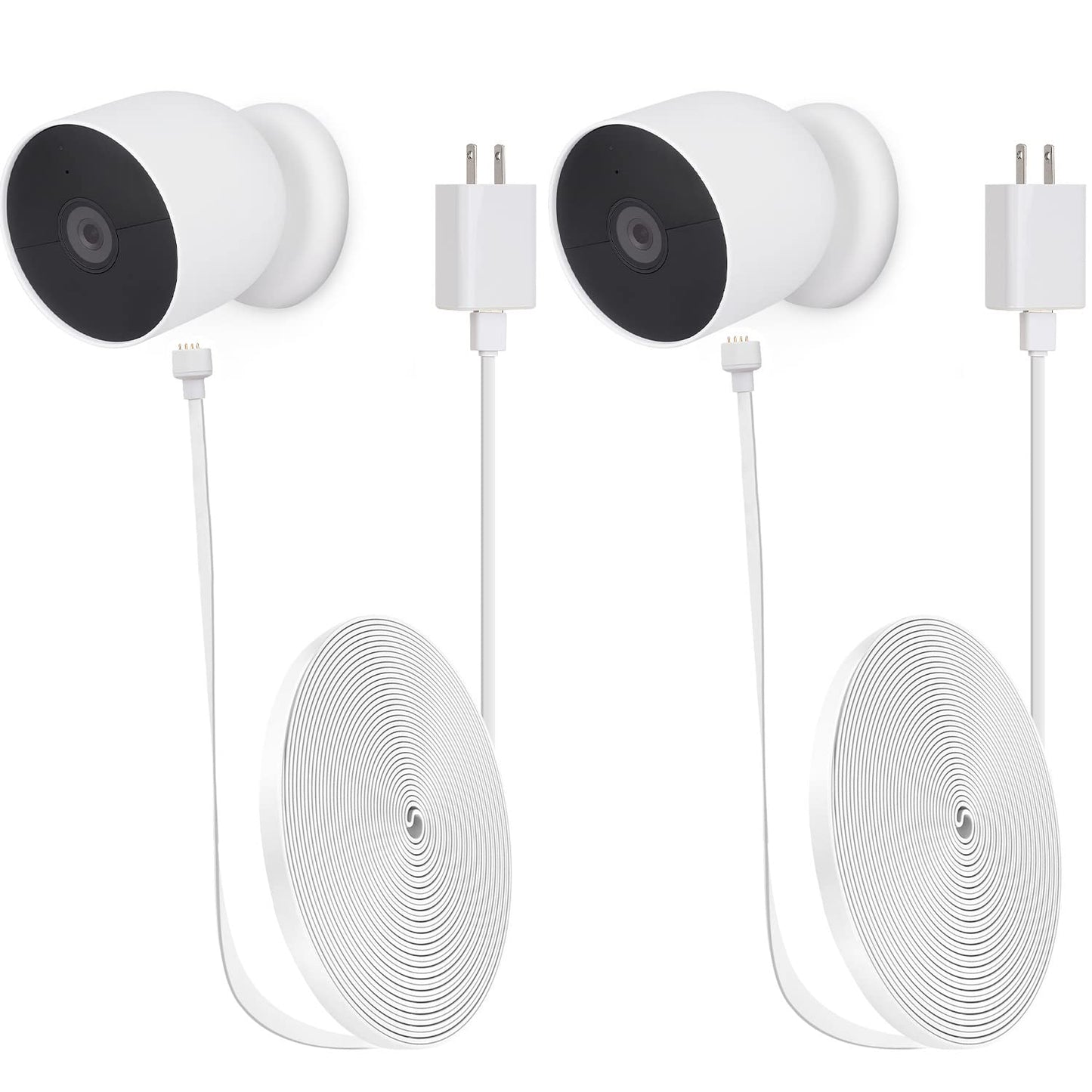 iTODOS Pack de 2 cables de carga resistentes a la intemperie de 25 pies/7.5m para Google Nest Cam para interior o exterior, batería - Cable de alimentación plano para exterior para cámara Nest con