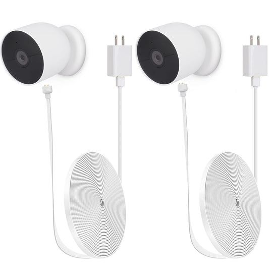 iTODOS Pack de 2 cables de carga resistentes a la intemperie de 25 pies/7.5m para Google Nest Cam para interior o exterior, batería - Cable de alimentación plano para exterior para cámara Nest con