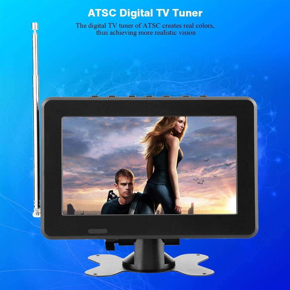 Fosa TV Digital para automóvil, televisión portátil portátil ATSC Televisor estéreo 1080P Reproductor de Video con Radio FM y Soporte de ventosas con Doble Altavoz y Control Remoto (7in)