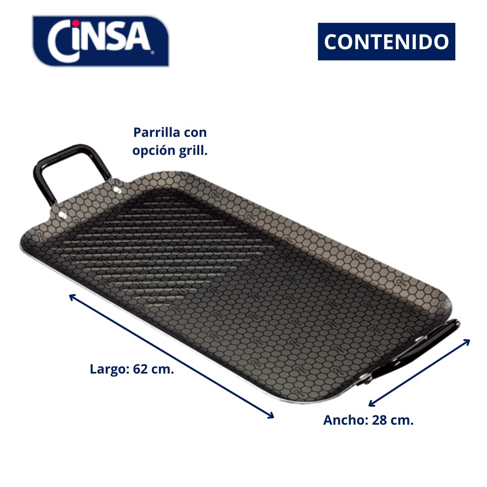 Cinsa Parilla Doble con Grill, Aluminio con antiadherente thermocell, 62 cm (Magnifica)