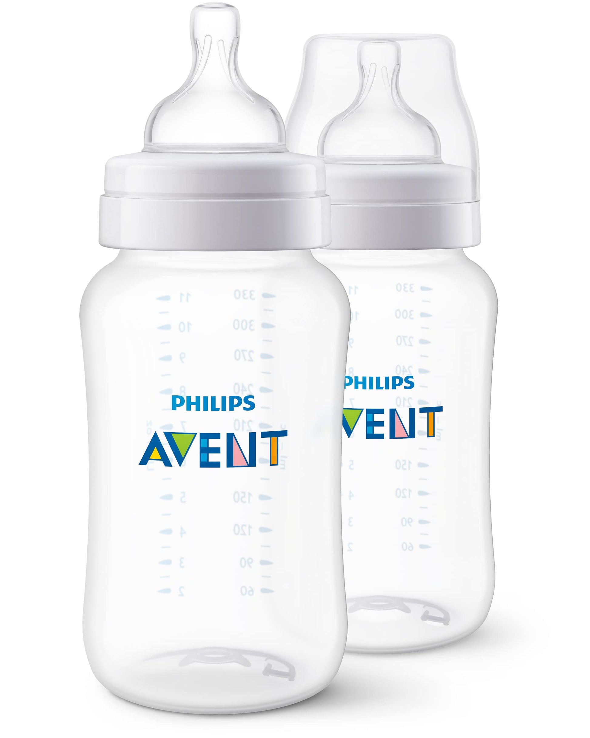 Biberones Anticólicos Philips Avent 11 Onzas con Flujo 3 Pezones 3 Meses Más 2 Unidades