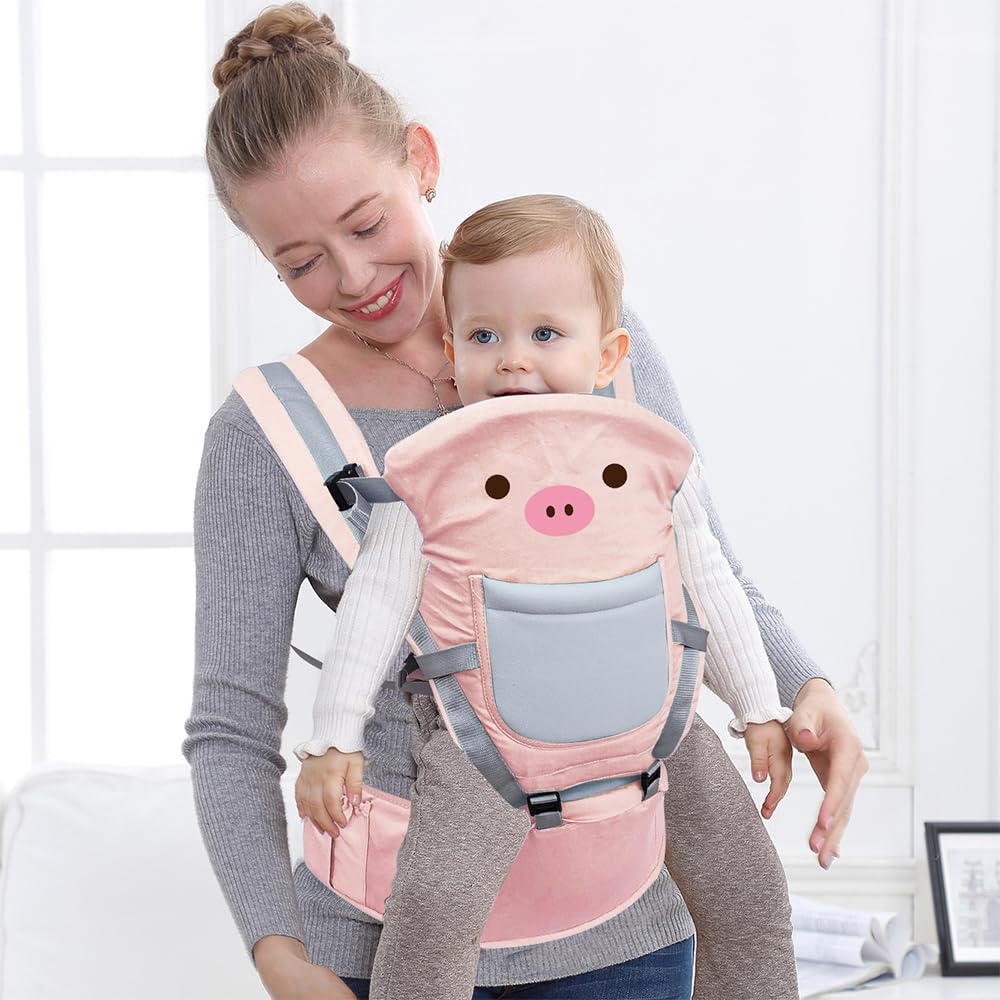 FINYQBET Cangurera Portabebé Mochila Multifuncional Con Asiento Bebé rosa，10 en 1 Portabebés Transpirable para Niños de 0 a 40 Meses, 25 kg Máx, con Bolsillos y Capucha