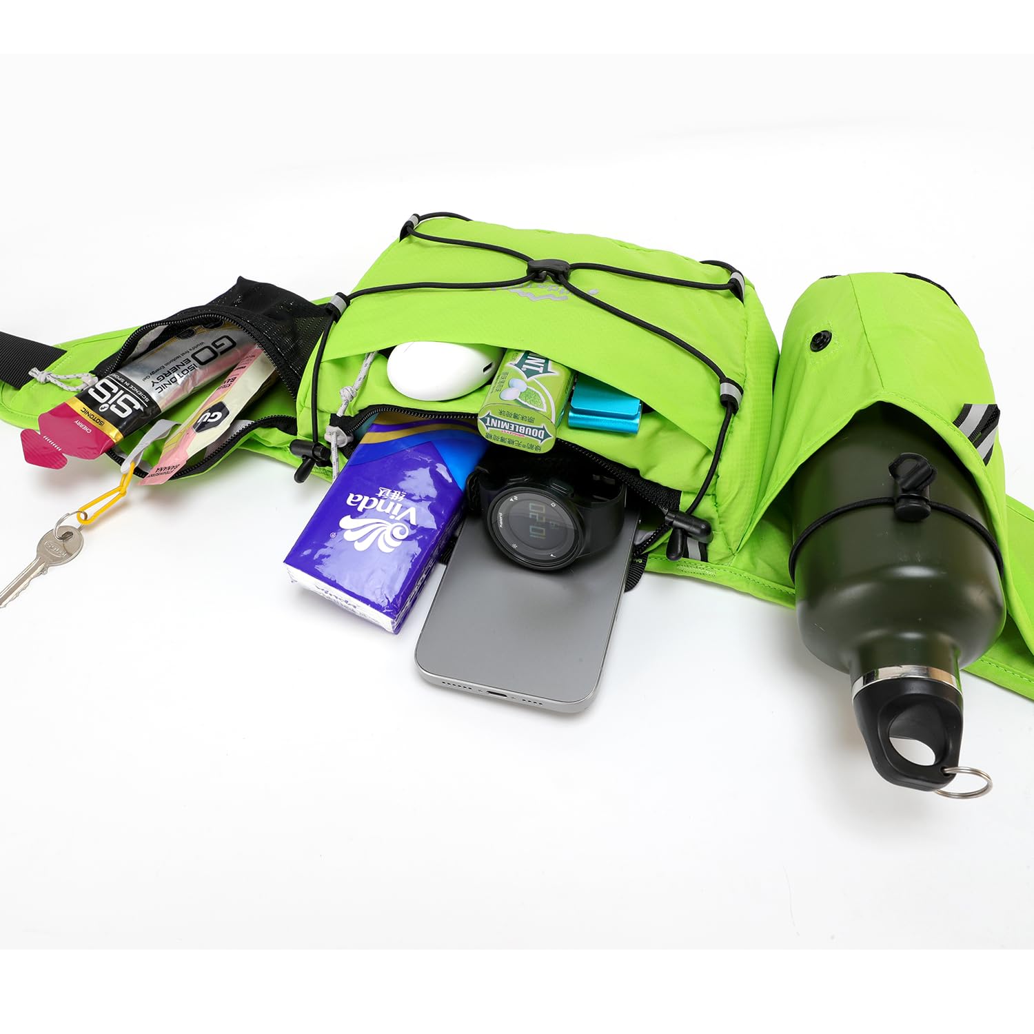 INOXTO - Riñonera delgada para correr para mujeres y hombres, paquete de cintura deportiva con botella de agua de 300 ml para correr, caminar, ciclismo, senderismo y correr, cinturón reflectante para