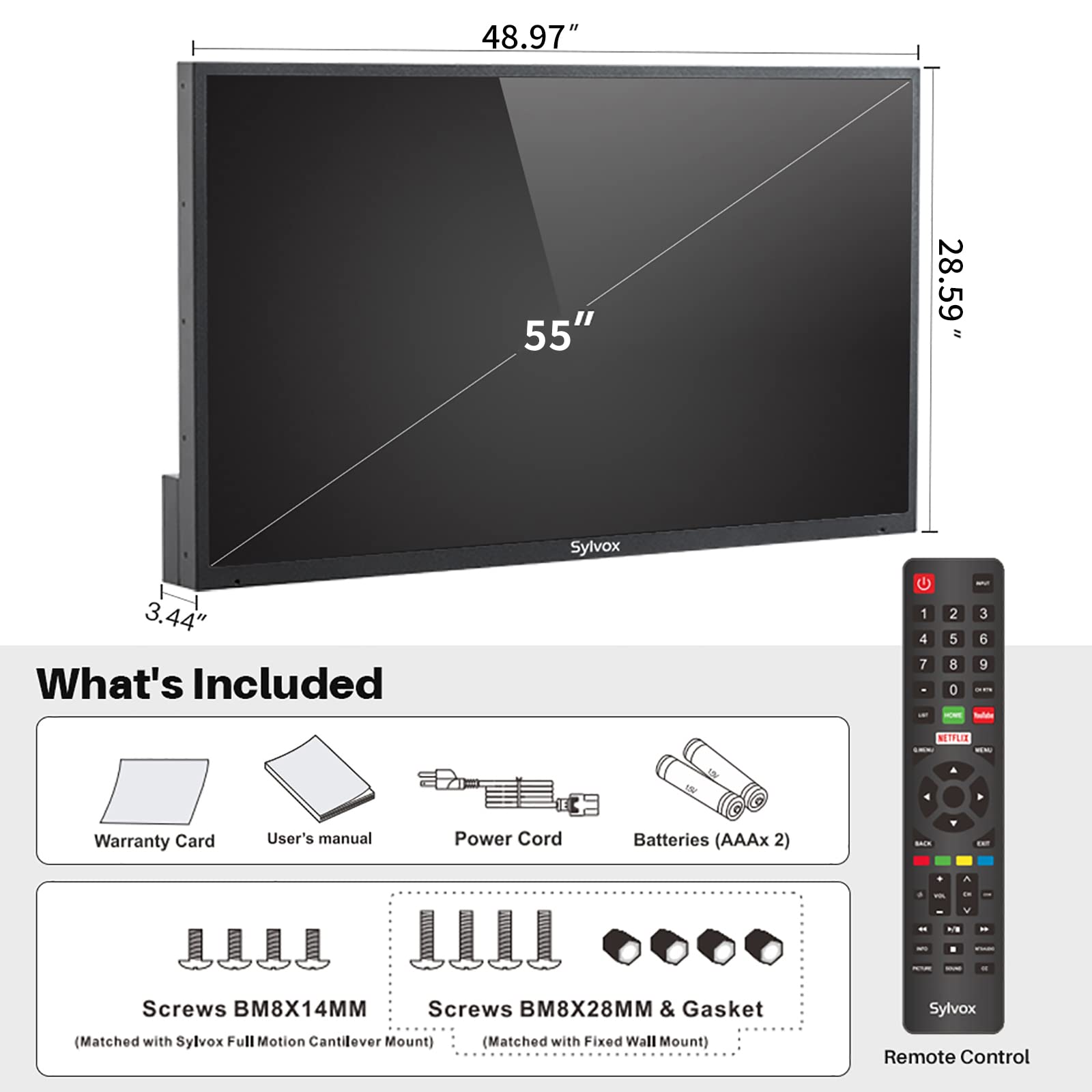 Televisor SYLVOX 55 Pulgadas Resistente al Agua Smart 4K para Sol Parcial