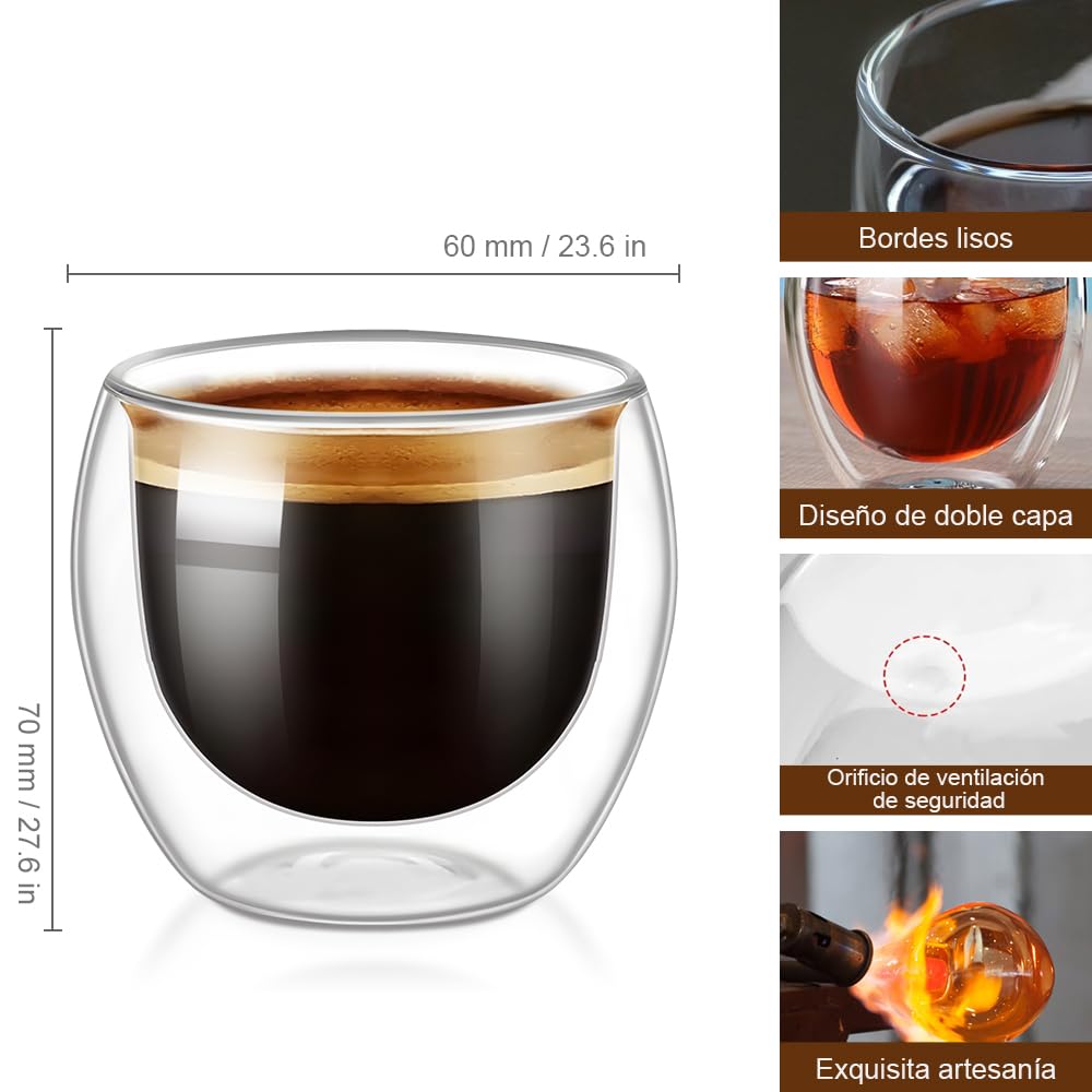 Set de Tazas de Café NACOOL Vidrio Transparente Doble Pared Borosilicato Premium