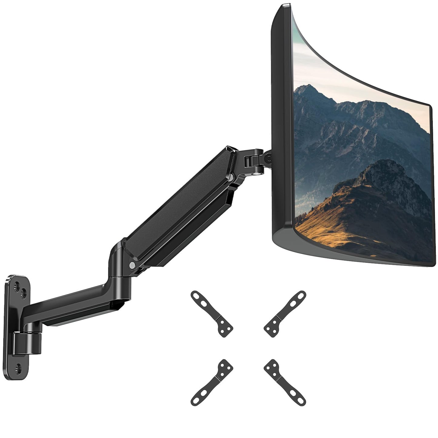 Soporte de Pared ErgoFocus Negro Ultra Ancho para Monitor de Hasta 35 Pulgadas con Brazo de Resorte de Gas