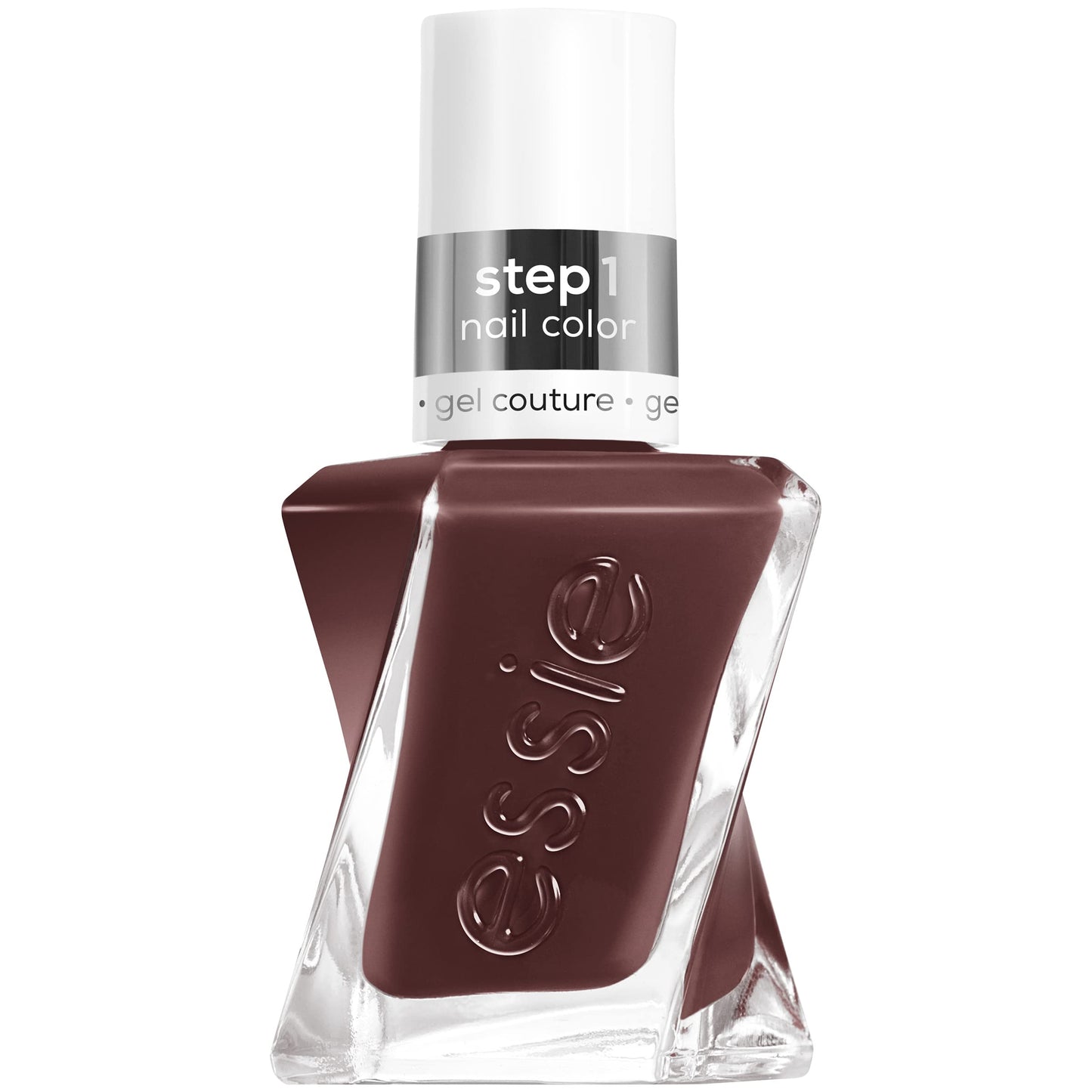 Essie gel couture long-lasting nail polish, pattern play collection, brown longwear nail polish with purple and blue undertone, all checked out, 0.46 fl oz