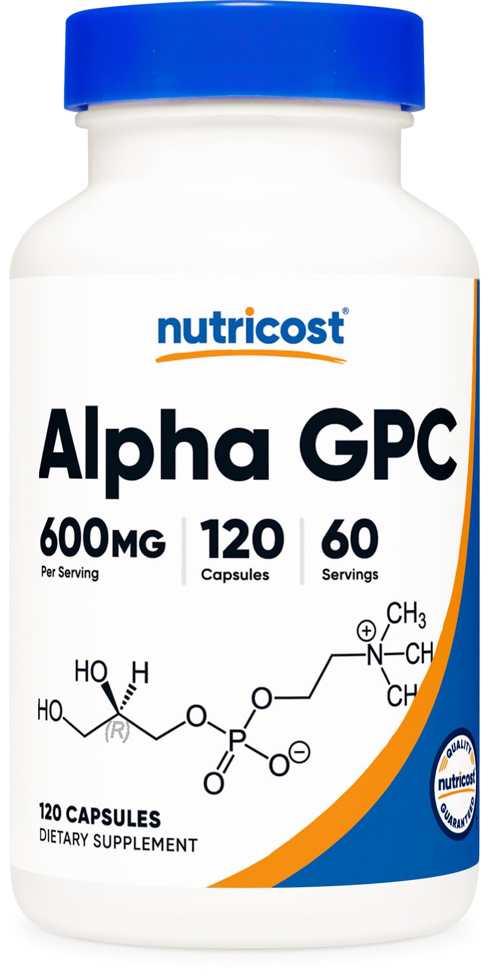 Cápsulas Alpha GPC Nutricost 600 mg Vegetarianas Sin OGM y Sin Gluten