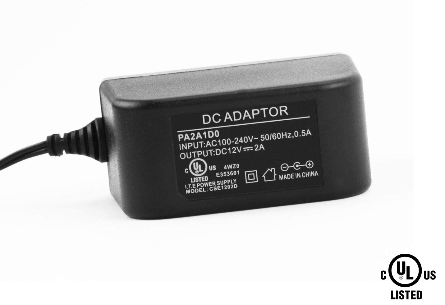 Adaptador de corriente de 12 V 2 A, CA a CC, certificación UL, transformador de enchufe de pared para sistema de cámara de seguridad, tira de cinta LED flexible, cable de 3 pies