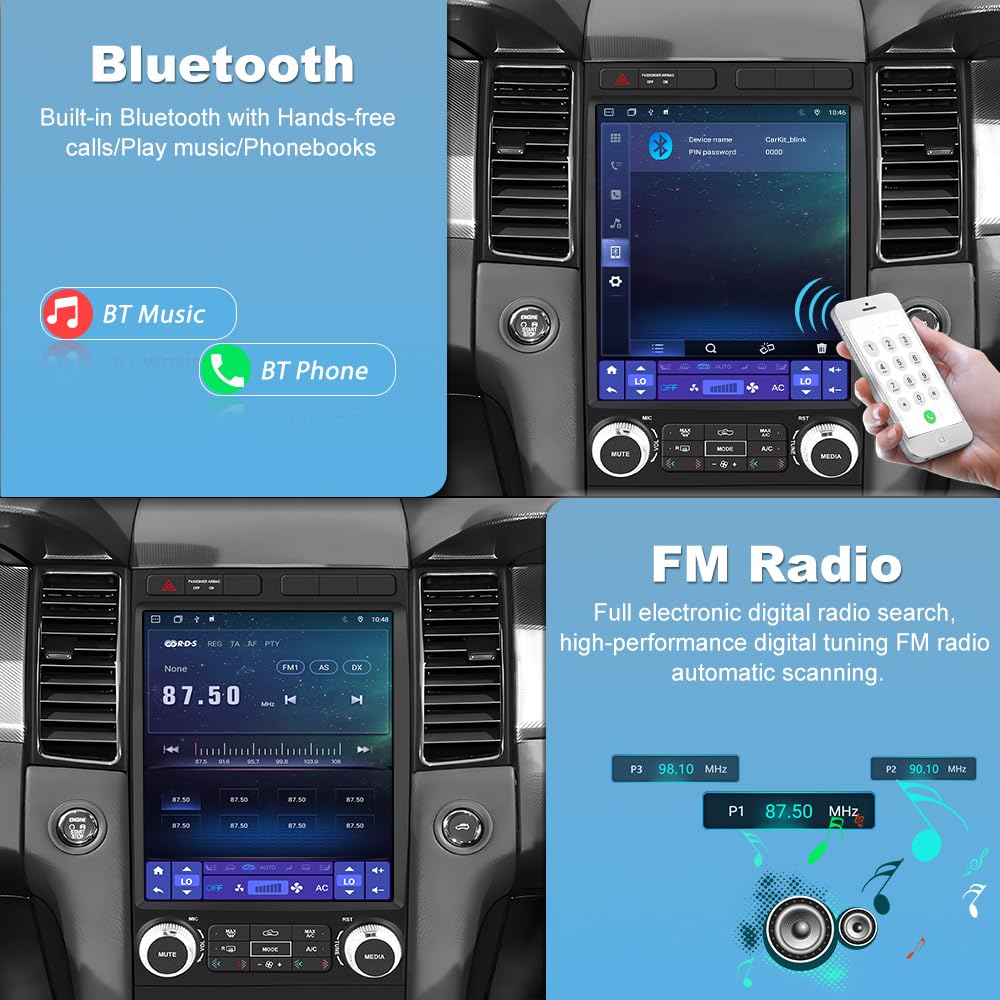 【4+64G】 Radio estéreo de coche para Ford Taurus 2012-2014, unidad principal de visualización táctil de 12.1 pulgadas Bulit en CarPlay Android Auto Bluetooth/GPS/WiFi/cámara de respaldo/SWC/FM