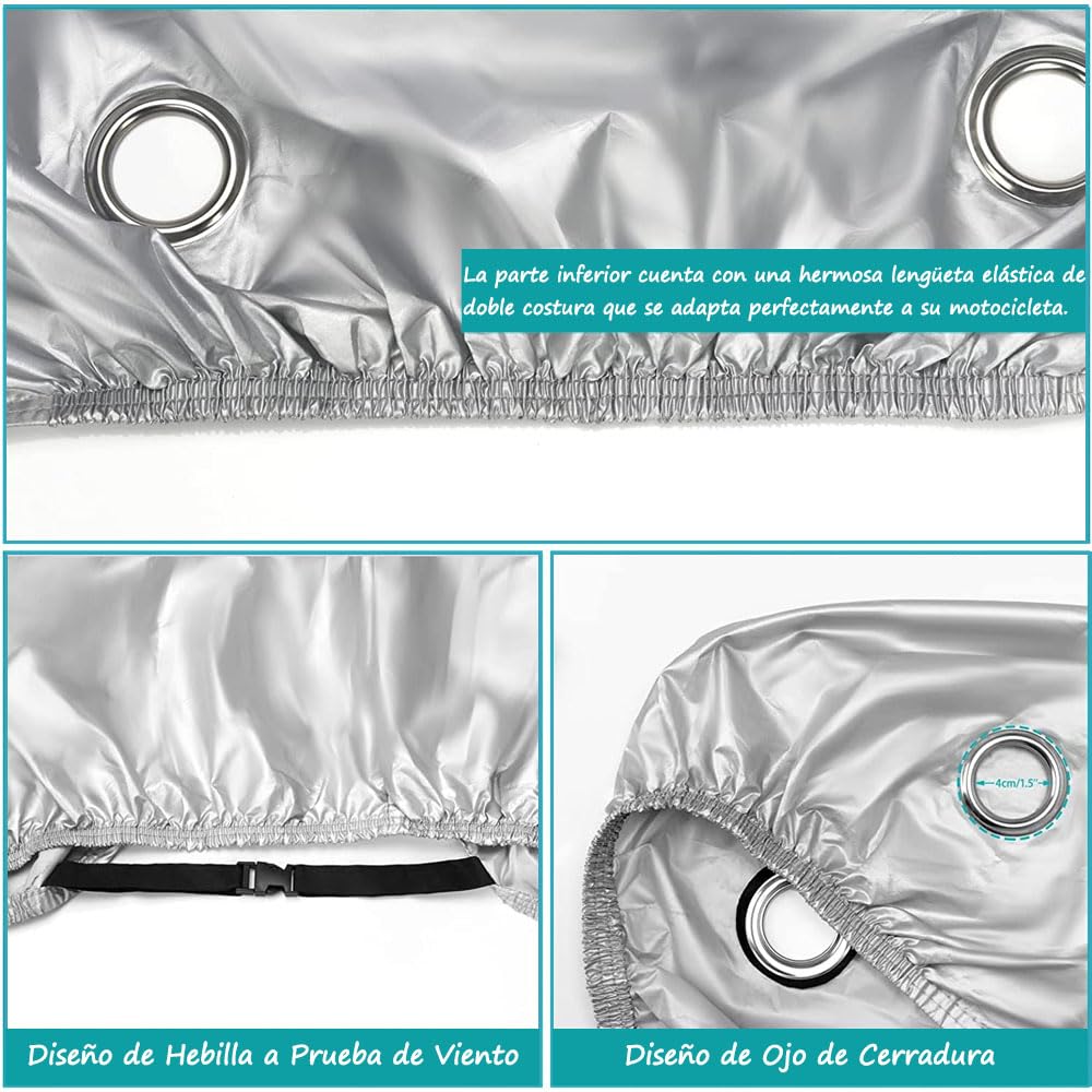 Herpet Funda para Moto Cubierta de la Motocicleta Impermeable - Tejido de Poliéster Recubierto 190T, Impermeable A Prueba de UV Agua Lluvia Polvo Viento Nieve 245 x 105 x 125 CM (2XL, Negro)