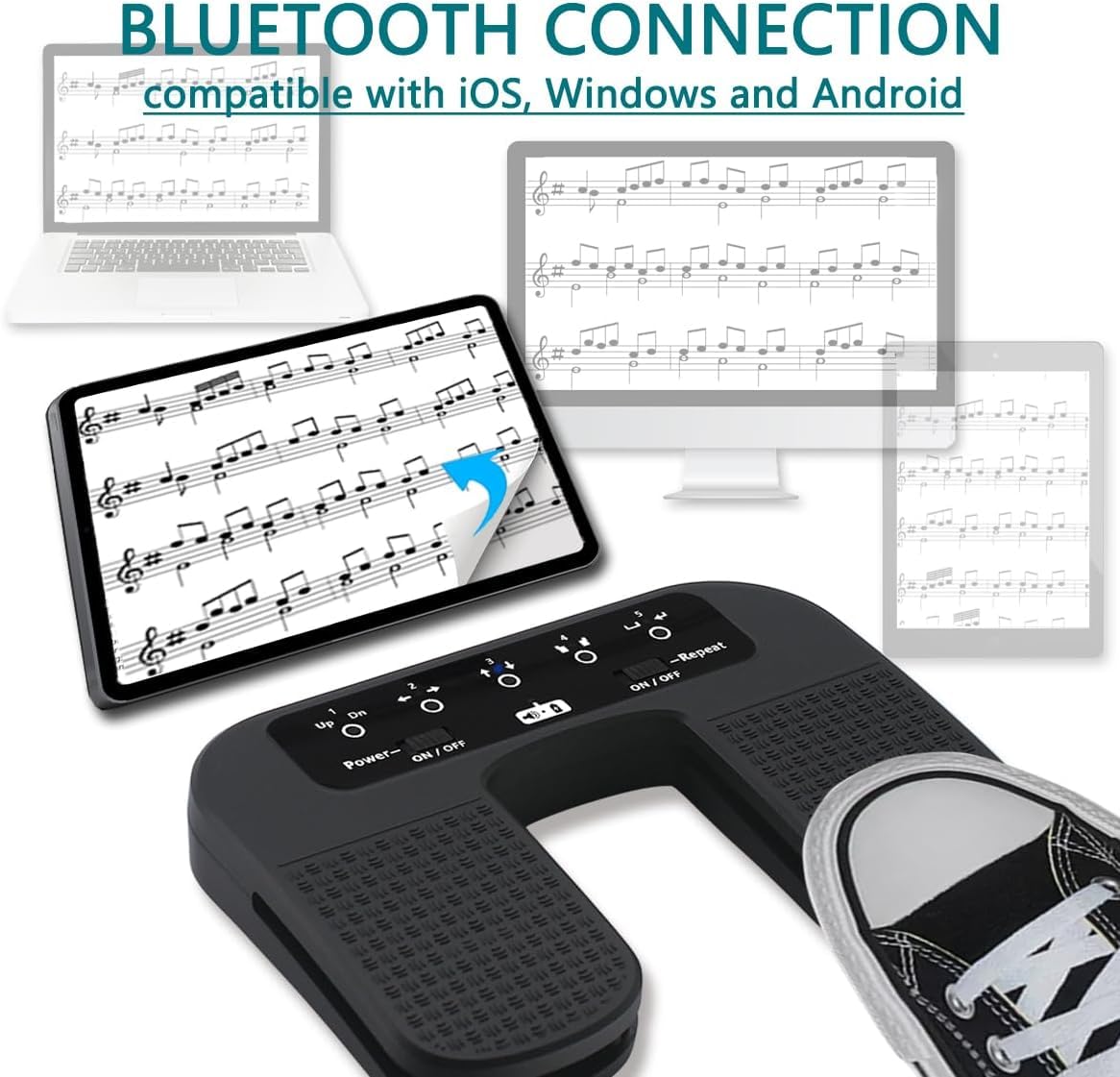 Bluetooth Page Turner Pedal Teléfonos inteligentes y tabletas Recargable Pedales musicales