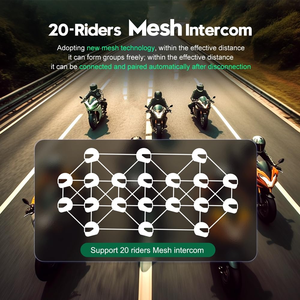 Intercomunicador Bluetooth iSunergy MS20 2000m Auricular Universal para Motocicleta