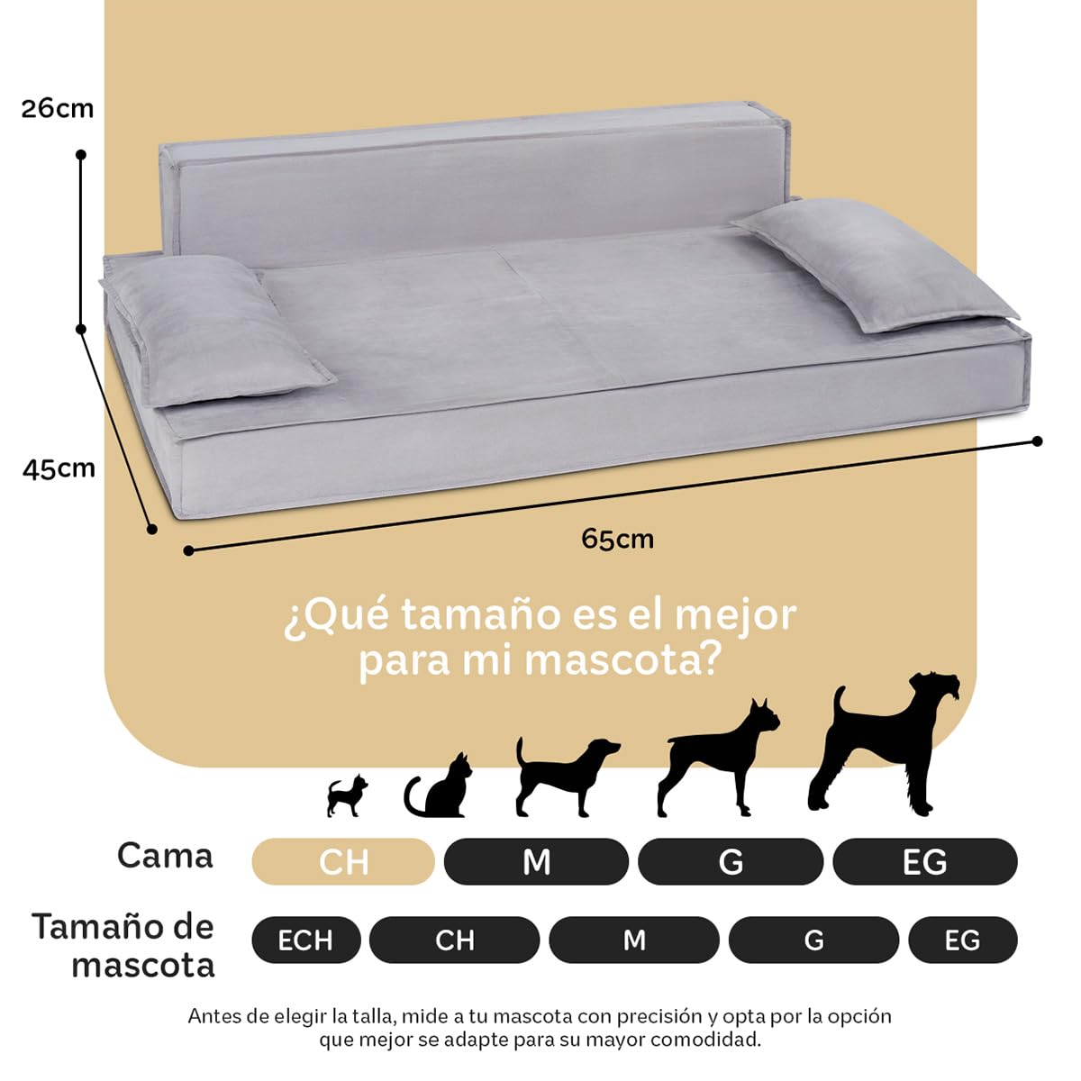 Sofá Cama Ortopédico ESQUIMAL Gris con Funda Lavable para Perros y Mascotas Tamaño Chico