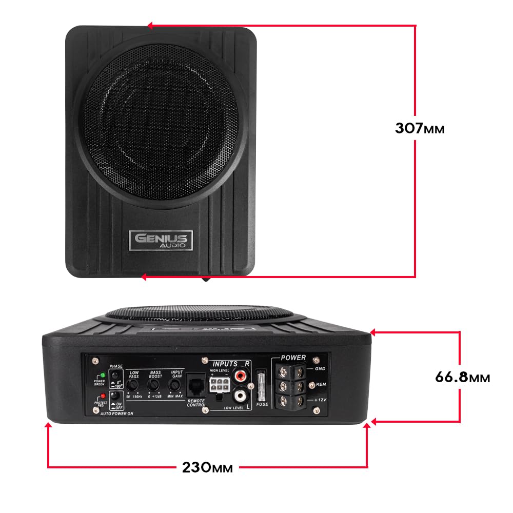 Genius Bocina Plana Tipo subwoofer Amplificado G-WA038 para Debajo de Asiento de Carro/Woofer Activo Compacto
