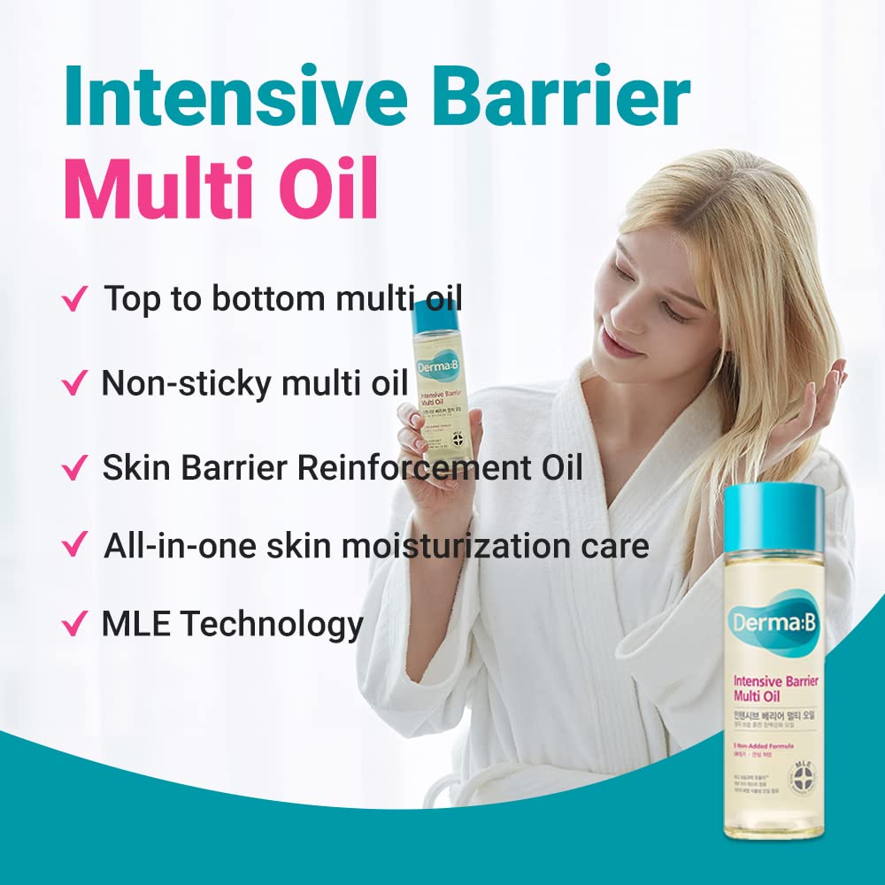 Derma B- Aceite multiusos hidratante y no pegajoso de barrera intensiva de 135 ml y 4,56 onzas líquidas para el cuerpo y el cabello