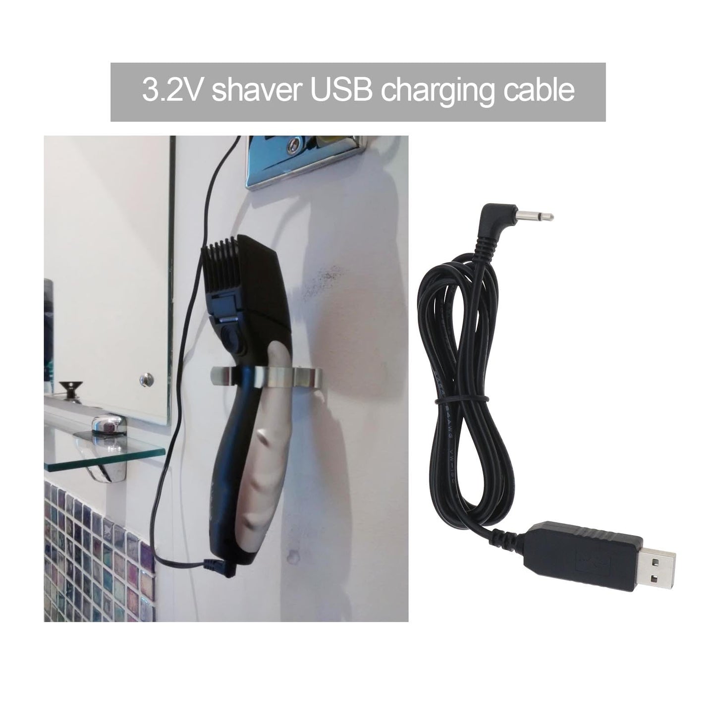 Create idea 2 piezas de cable de carga USB para afeitadora Compatible con Remington Barba Recortadora de barba MB320 MB320C MB42C MB310C MB200 Pa3215U 3.2V 24AWG 1.5 metros