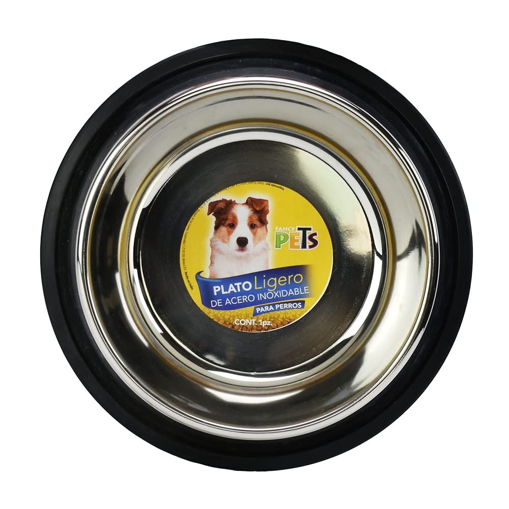 Fancy Pets Plato de Acero Inoxidable Ligero Antiderrapante para Perro con 64 Onzas o 1.8 Kilos