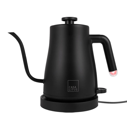CASA LITUS Tetera Eléctrica de Acero Inoxidable con Cuello de Cisne, Hervidor de Agua Eléctrico con Apagado Automático y Tapa Hermética, Jarra para Preparar Café, Té y más, Cap. 1 Litro, Mod. Hamburgo