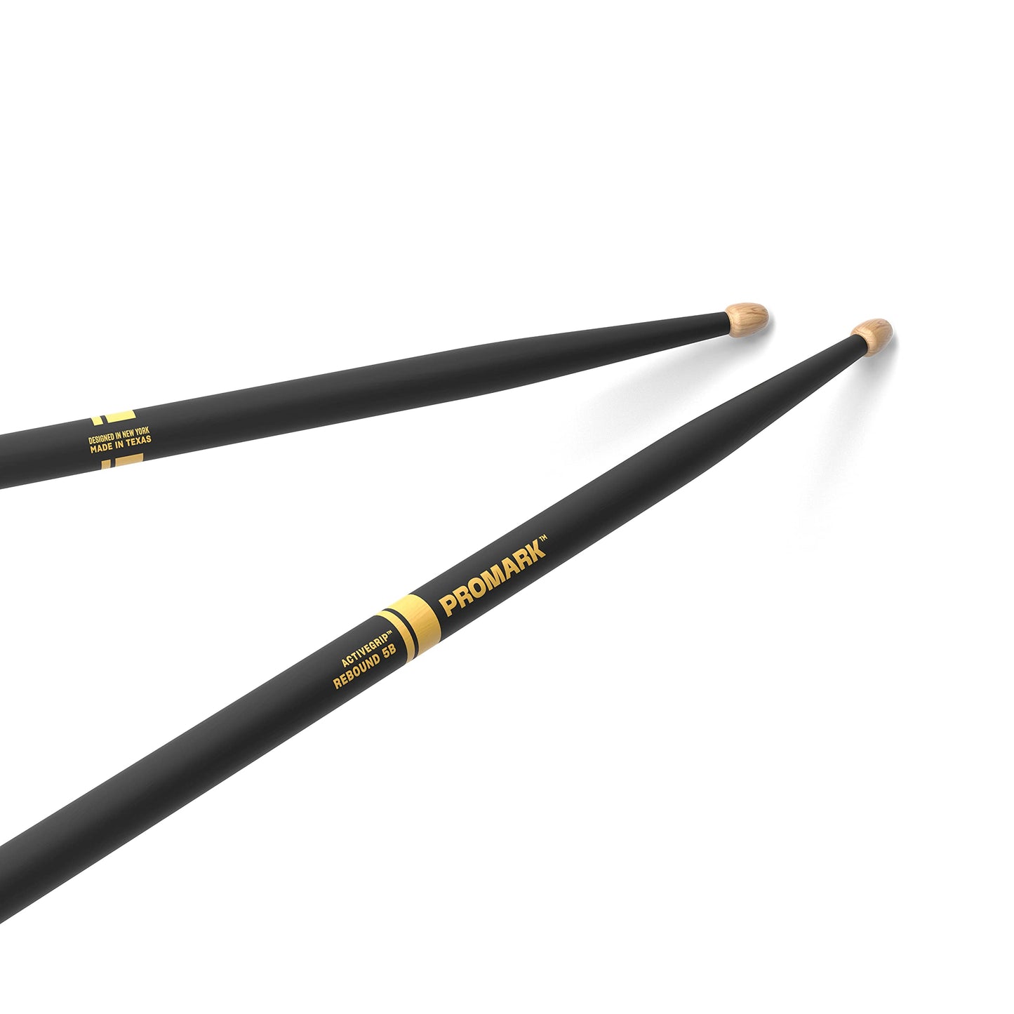 ProMark | Baquetas Bateria - Rebound 5B - ActiveGrip - Se vuelve más pegajoso a medida que las manos sudan - Acabado de agarre activo, Punta de Bellota, Madera de nogal americano - 1 par