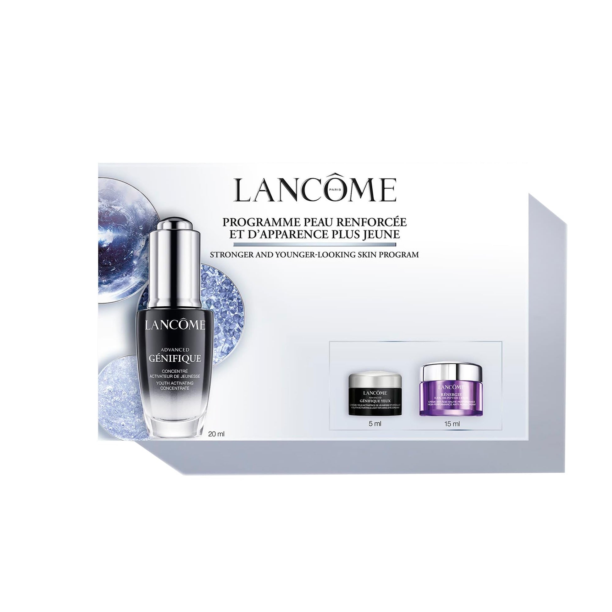 Lancôme, Advanced Génifique, Set de Regalo, Suero Advanced Génifique 20 ml + Crema Para Contorno de Ojos 5 ml + Crema de Rostro Rénergie H.P.N. 300 Peptide 15 ml, Fortalece e Hidrata la Barrera de la Piel, 3 Piezas