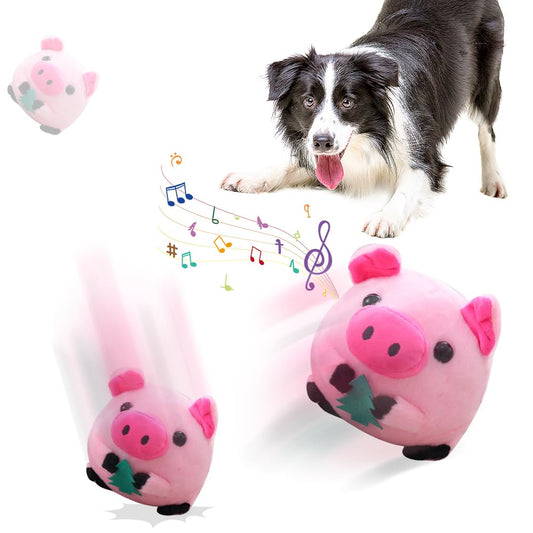 LOOTA Juguete de Peluche para Mascotas Activas, Juguete de Peluche Saltarín para Perros, Juguete Interactivo de Cubierta de Peluche Masticable Bola Bailarina Cantarina Parlante (Cerdo Rosa)