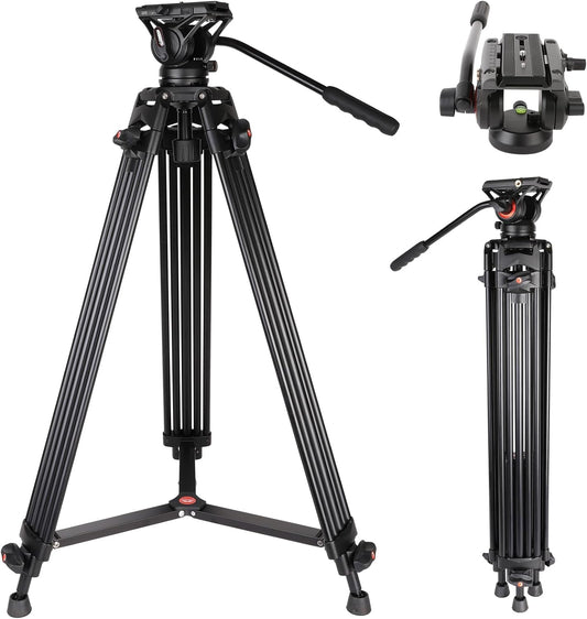 COMAN - Trípode de Video, 74 Pulgadas, Profesional, Resistente, con Placa de liberación rápida y Cabezal de Fluido de 360°, Soporte de trípode de Viaje Alto para DSLR, videocámara, Pata de Tubo Doble